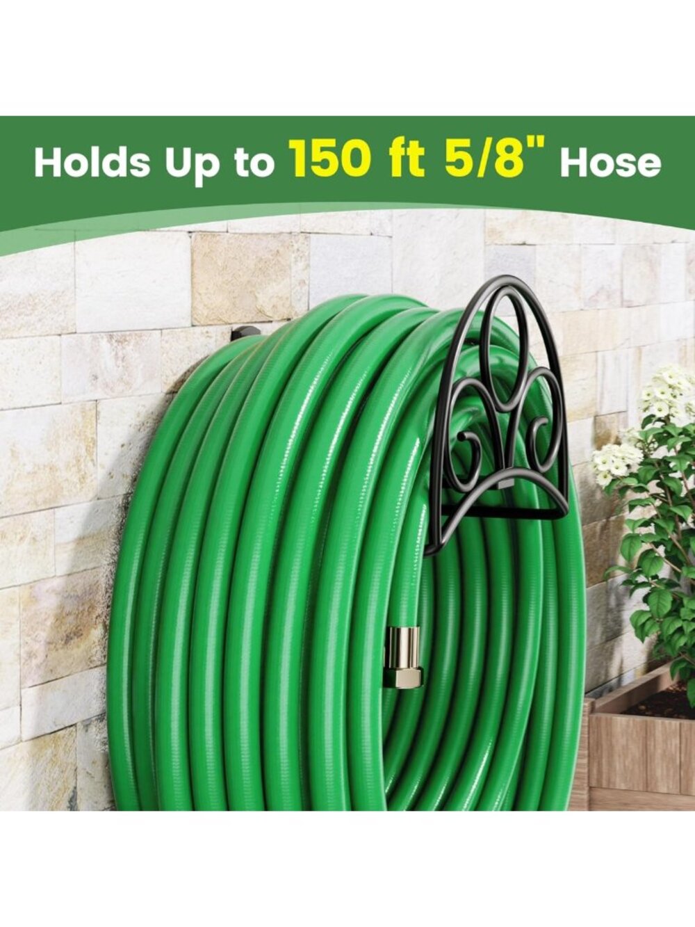 Heavy Duty Wall Mounted Metal Hose Holder - Garden Hose Hanger for Cords - Picture 5 of 7